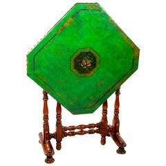 English Folding Green Leather Game Table 4