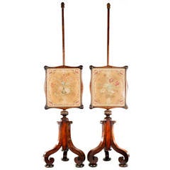 Pair of English Embroidered Mahogany Fire Screens 1