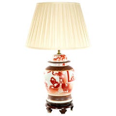 Chinese Red-Painted Baluster Vase Lamp