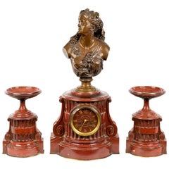 French Rouge Griotte Mantle Set by Barbedienne