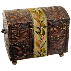 Hungarian Carved Tapestry Chest