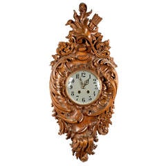 French Carved Walnut Rocaille Wall Clock 6