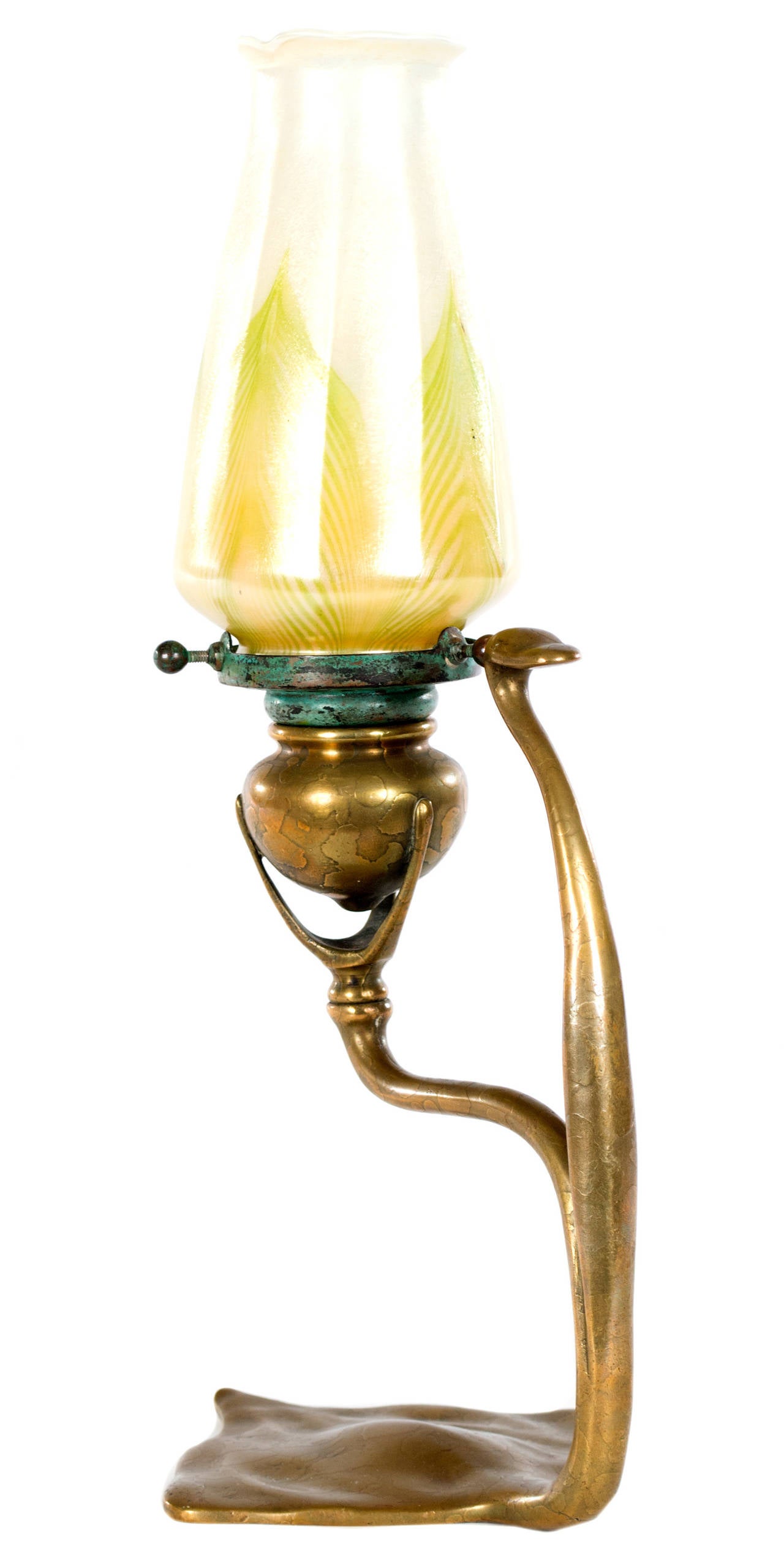 Art Nouveau Tiffany Bronze Doree Candleholder with Favrile Glass Shade