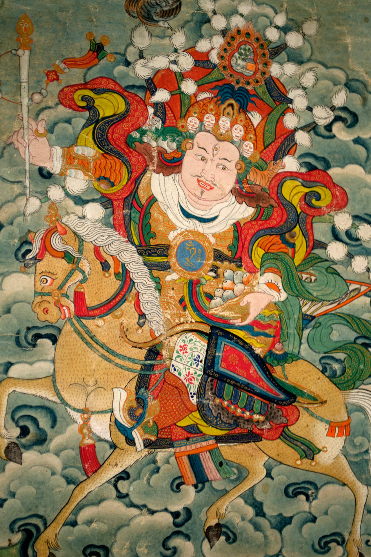 19th Century Tibetan Mounted Thangka Scroll Painting of Vaishravana