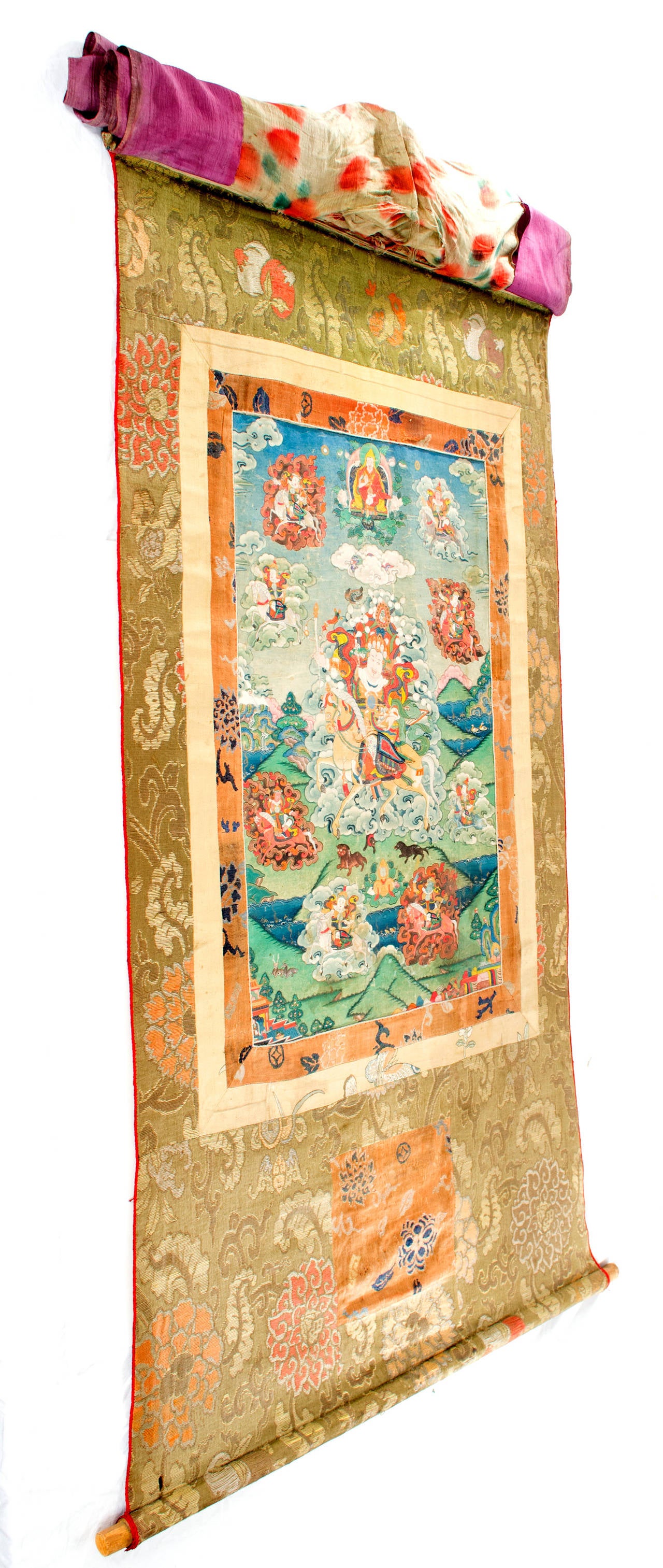 Silk Tibetan Mounted Thangka Scroll Painting of Vaishravana