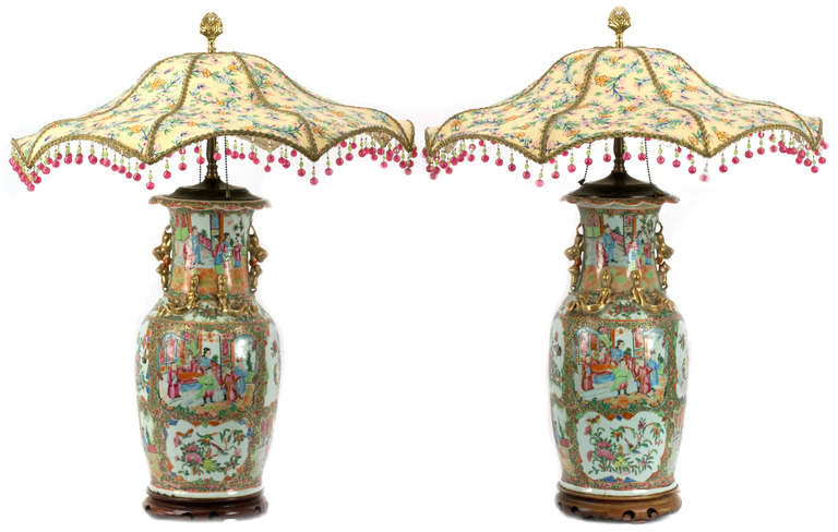 A Pair Of Lamped Porcelain Famille Verte Porcelain Vase