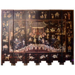 A Large, Six-Panelled Qing Dynasty Lacquer Screen