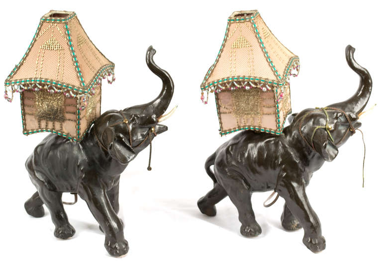 Austrian A Pair of Bronze Elephant Lamps