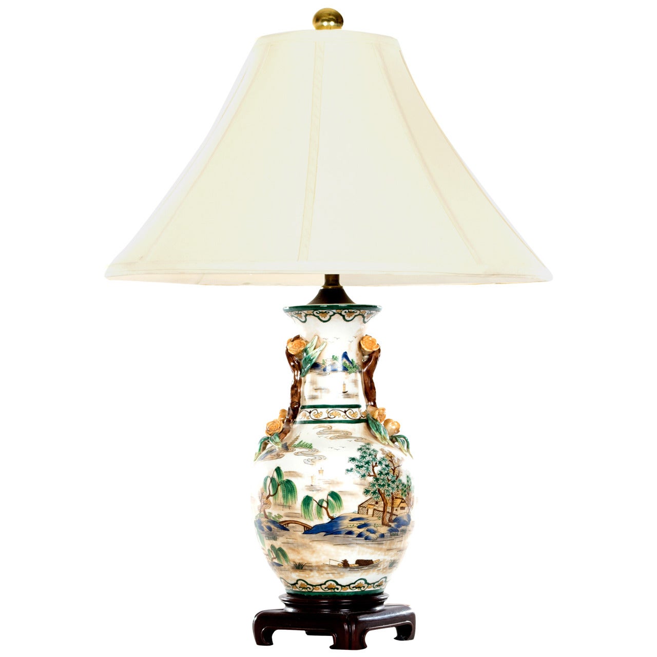Chinese Baluster Vase as a Lamp with Molded Appliqué Handles