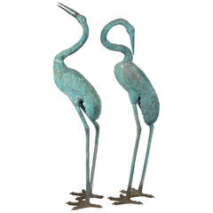 Pair of Bronze Japanese Cranes