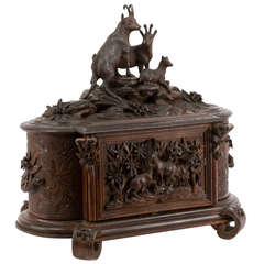 Antique Monumental Black Forest Tantalus and Cigar Humidor with Mountain Goats