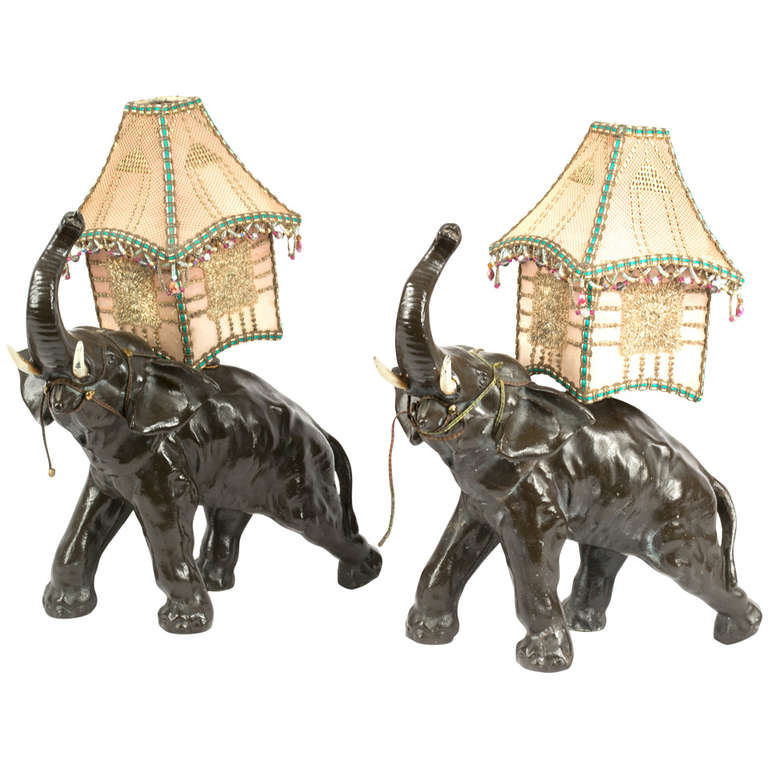 A Pair of Bronze Elephant Lamps at 1stdibs