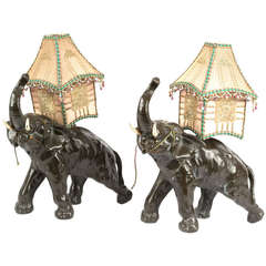 A Pair of Bronze Elephant Lamps