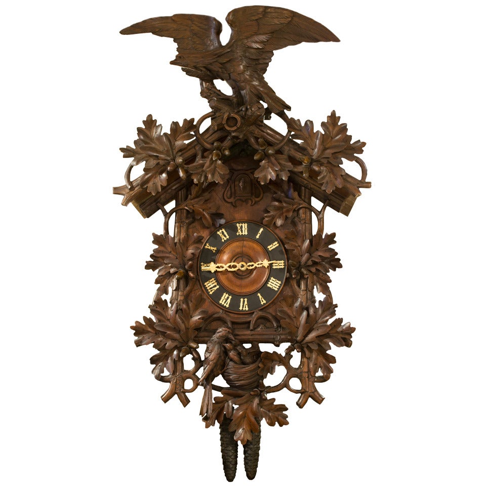 A Large Black Forest Linden Wood Cuckoo Clock