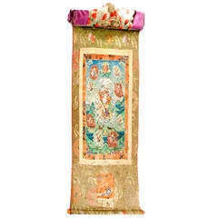 Tibetan Mounted Thangka Scroll Painting of Vaishravana