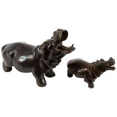 Pair of Bronze Art Deco Hippopotamuses