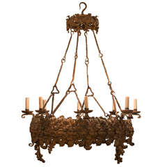 Monumental French Art Deco Chandelier in Wrought Iron