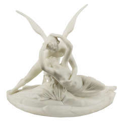 Psyche Revived by Cupid's Kiss in White Marble