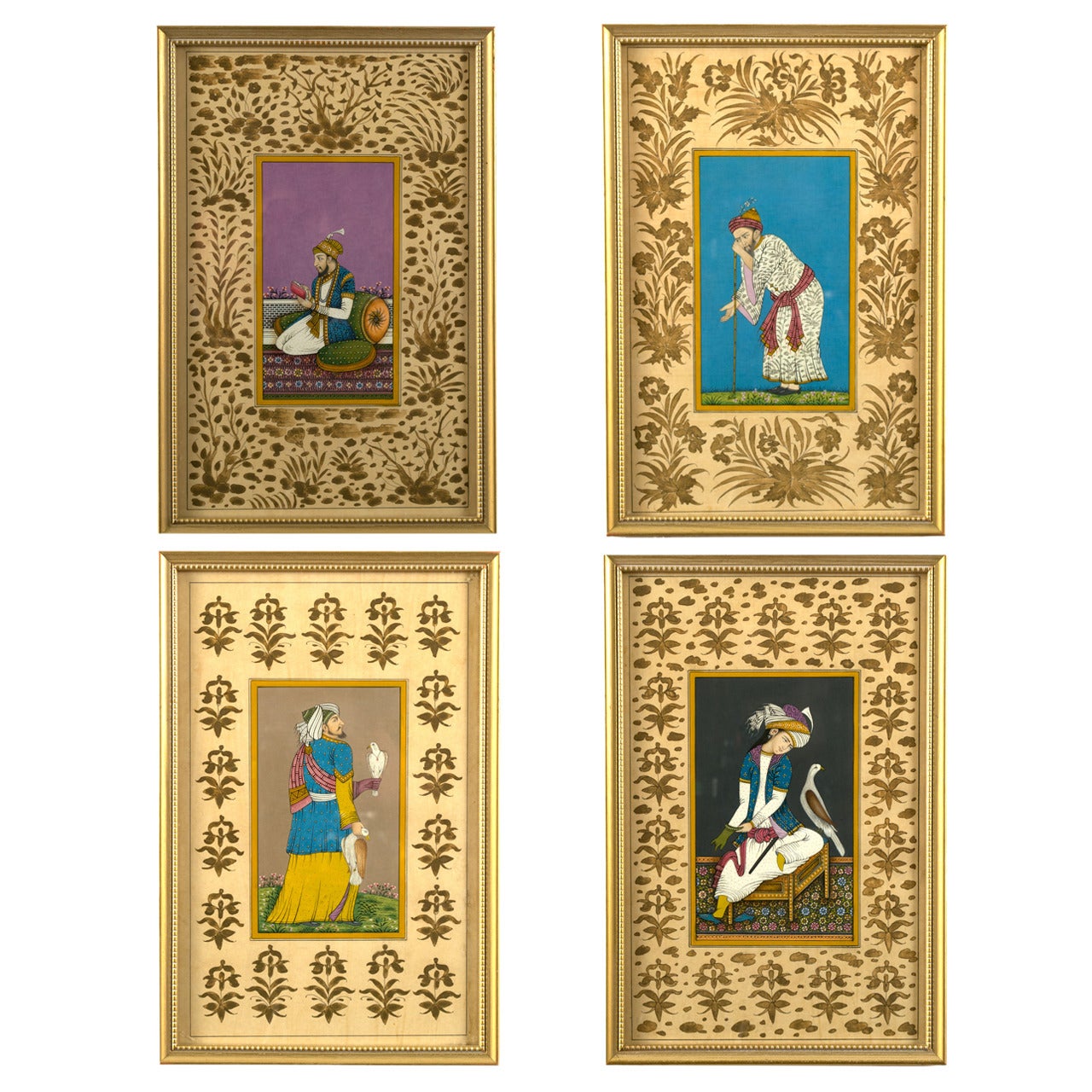 Set of Four Mughal Portrait Paintings