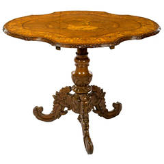 Carved Black Forest Occasional Table with Marquetry Top