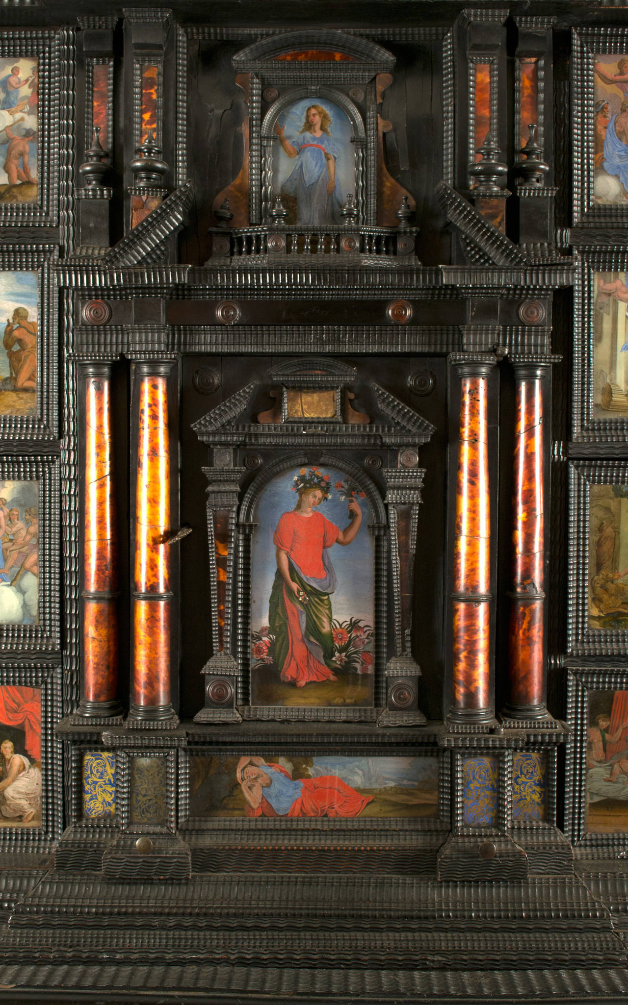 Belgian 17th Century Cabinet on Stand with Églomisé Panels Depicting Cupid and Psyche