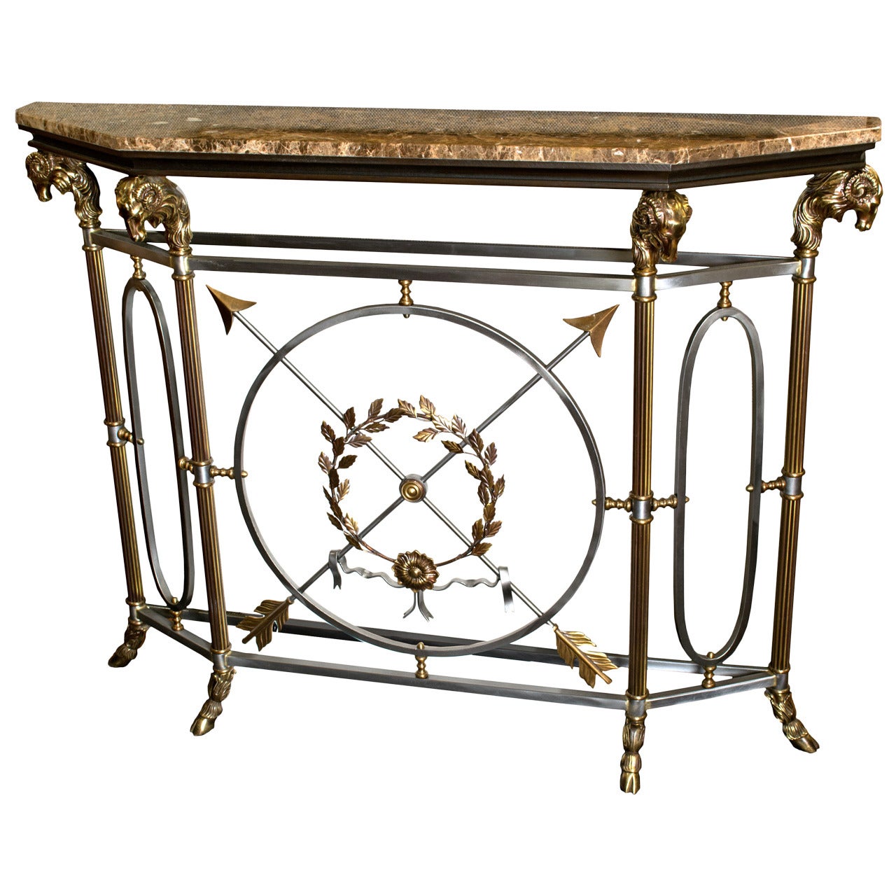 Italian Bronze and Brass Console Table with Marble Top