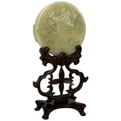 Carved Jade Disc on Elaborate Stand