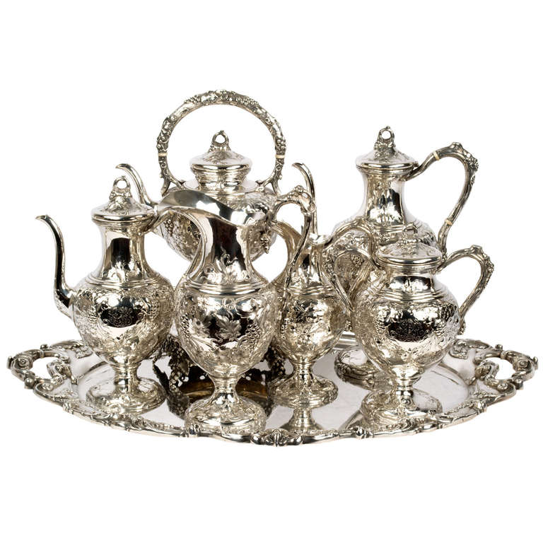 19th Century Hand Made Oversized Sterling Silver Tea and Coffee Service Set For Sale