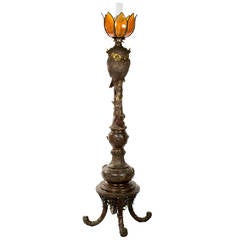 Vintage Bronze and Gilt Japanese Meiji Floor Lamp with Owl