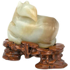Celadon and Russet Jade Horse on Wood Stand