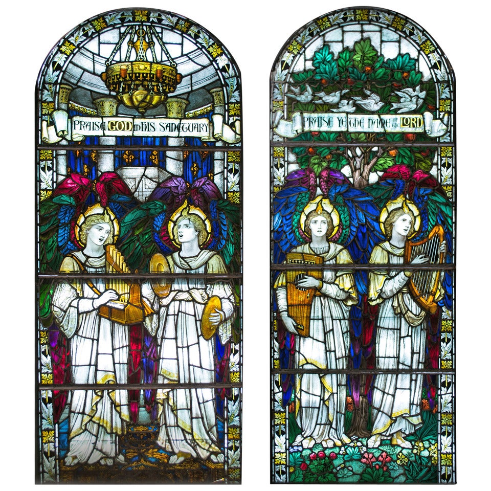 Pair of Pre-Raphaelite Stained Glass Windows