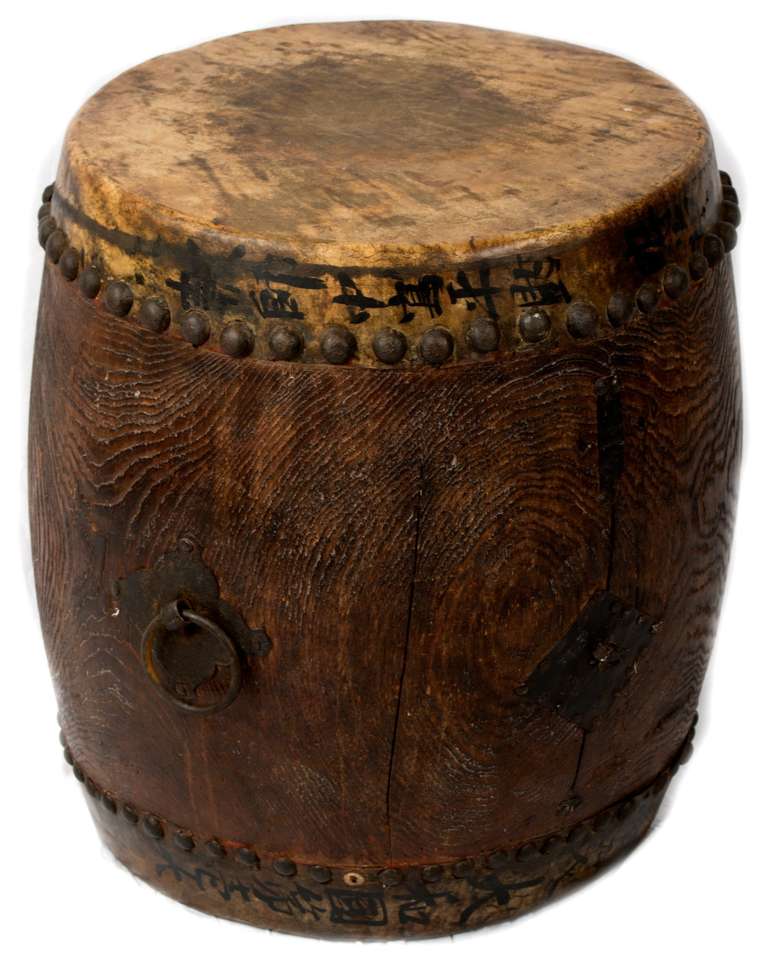 Japanese Carved Wood and Studded Drum at 1stdibs