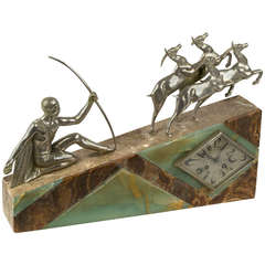 French Art Deco Bronze and Onyx Mantle Clock