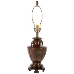 19th Century Bronze Chinese Baluster Lamp with Temple Lions