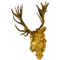 Red Deer Horns on a Gilt Mount