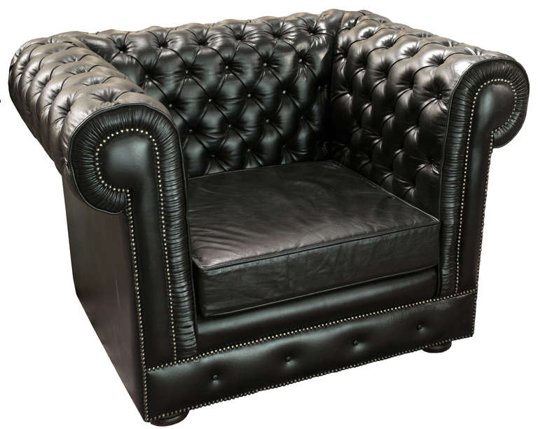 Pair of Black Leather Chesterfield Armchairs at 1stdibs