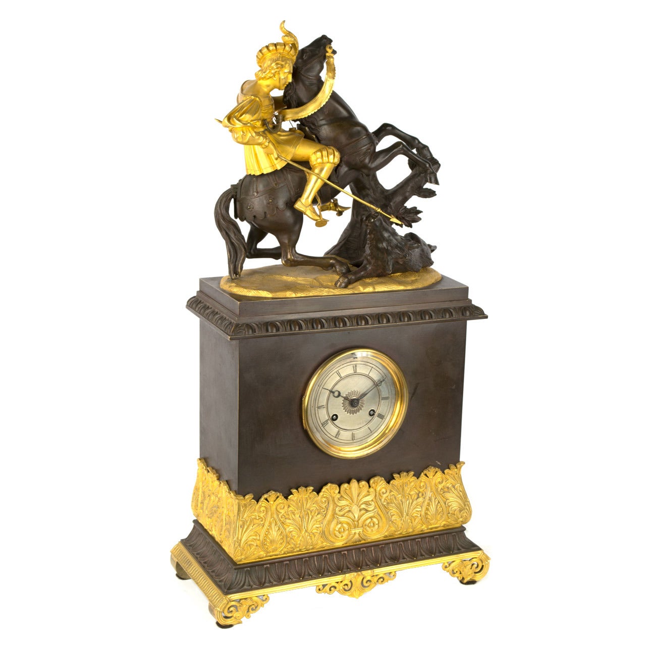 French Louis Philippe Mantle Clock with Sculpture of Boar Hunt For Sale