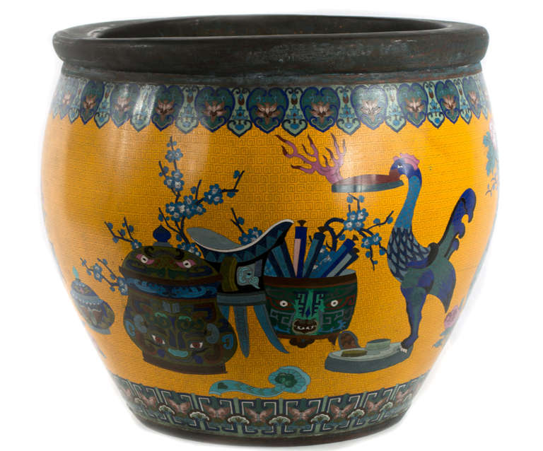 Monumental Chinese Bronze and Cloisonné Pot In Good Condition In Salt Lake City, UT