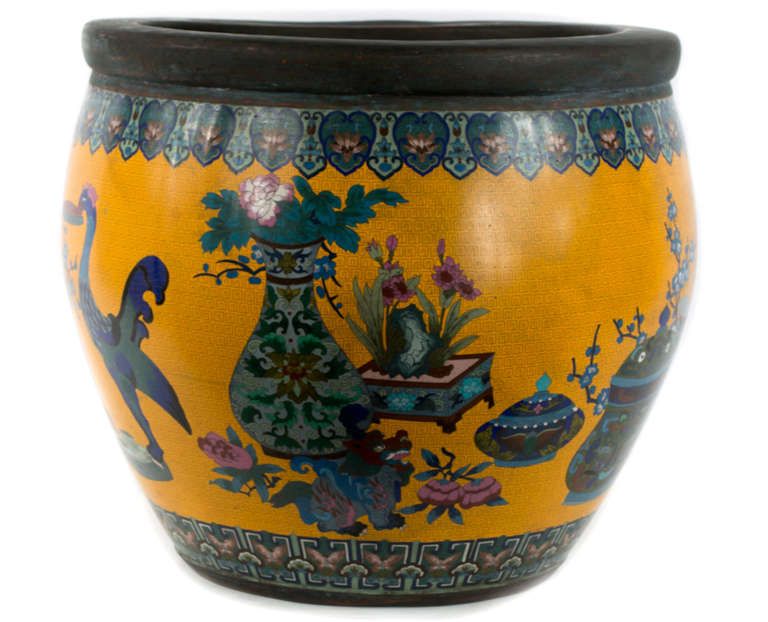 20th Century Monumental Chinese Bronze and Cloisonné Pot