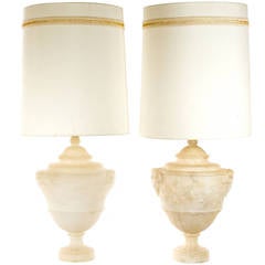 Pair of Midcentury Carved Italian Alabaster Table Lamps