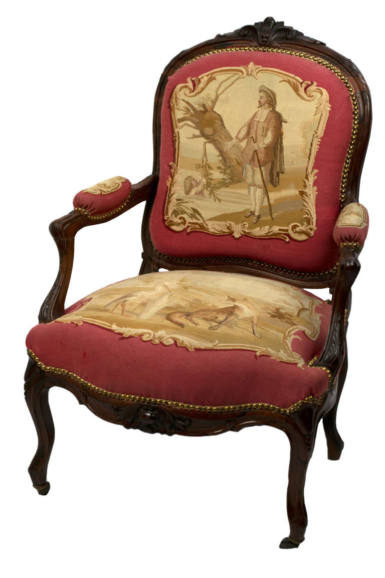 Set of Rosewood Napoleon III Aubusson Salon Sofa and Chairs In Good Condition For Sale In Salt Lake City, UT