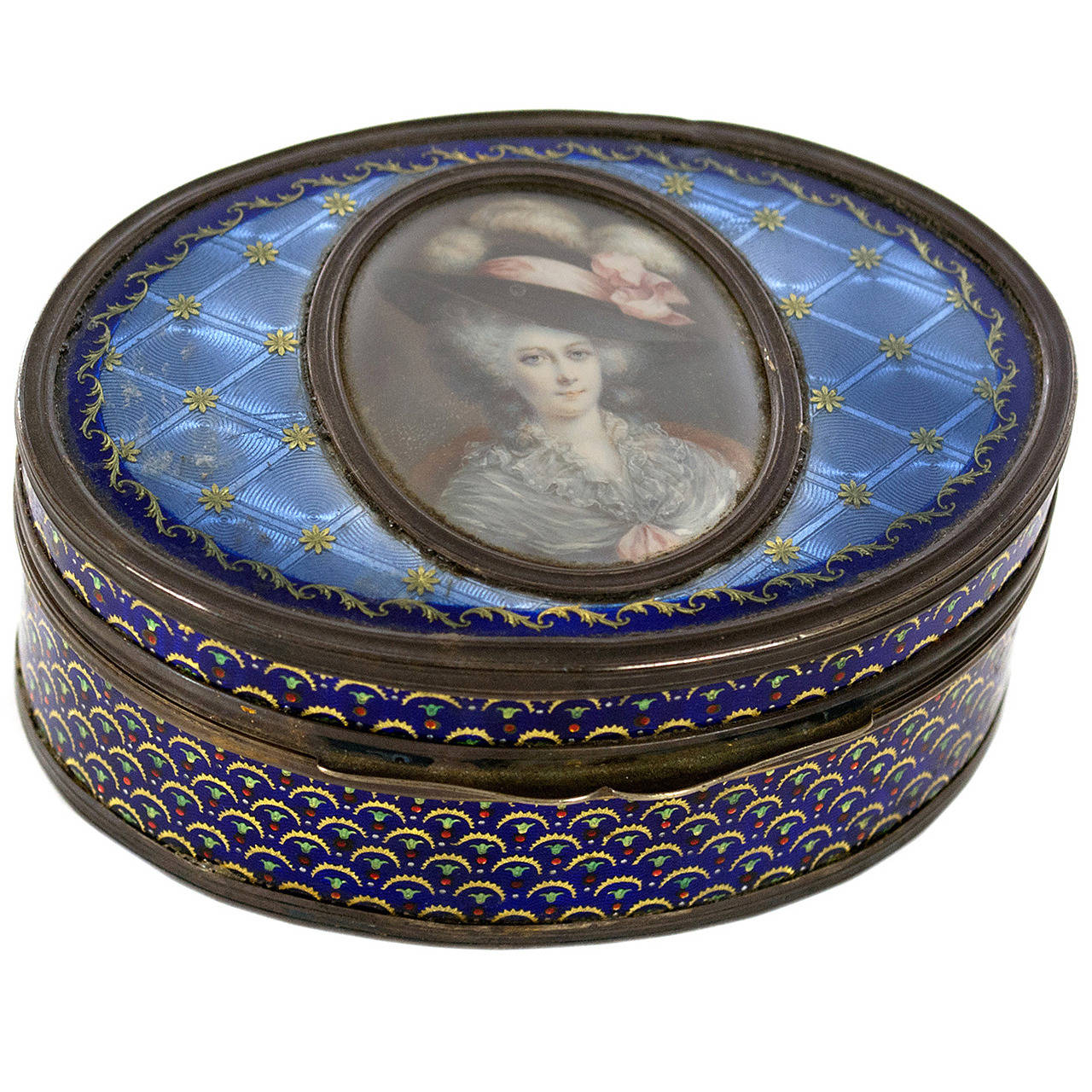 French Ovoid Limoges Enamel Snuff Box with Portrait at 1stDibs