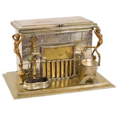 Vintage Heavy Brass Desk Caddy in the Form of a Fireplace Mantle