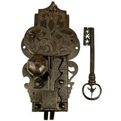 Large, 16th Century Etched Lock and Key