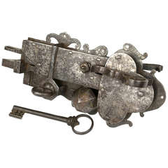Large 16th Century Etched Lock and Key