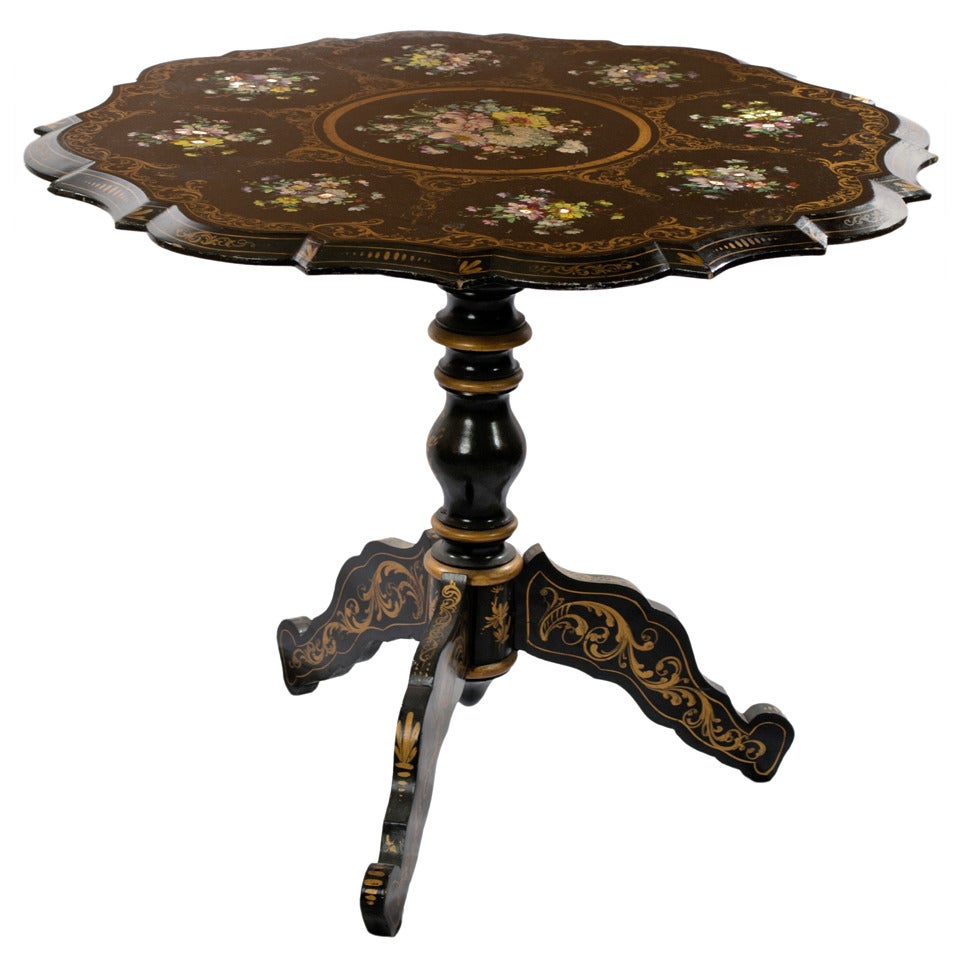 French Beaux-Arts Occasional Table with Floral Cartouches For Sale