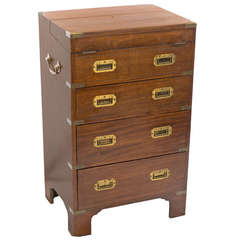 English Mahogany Campaign Desk with Brass Handles and Leather Top