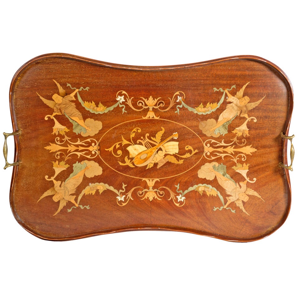 French Art Nouveau Marquetry Serving Tray