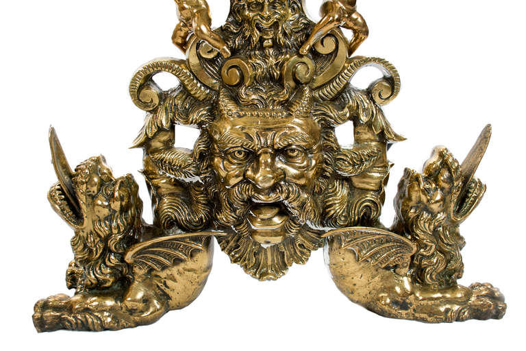 Pair of Monumental Brass Figural Andirons In Good Condition In Salt Lake City, UT