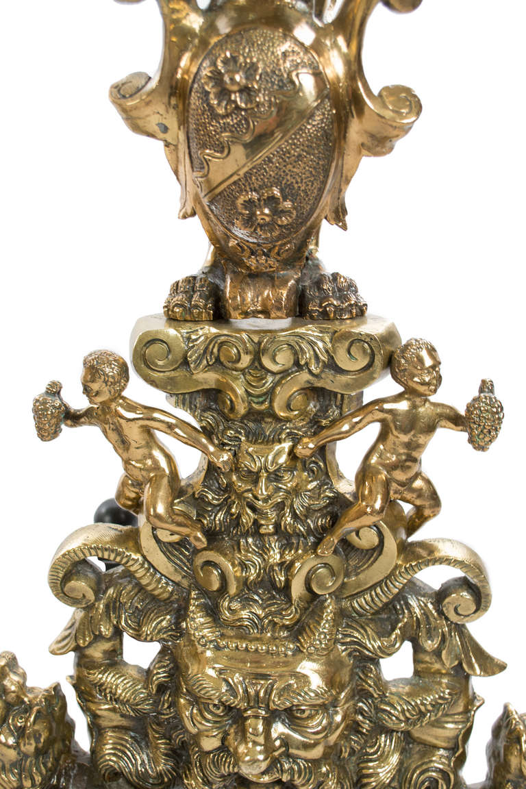 English Pair of Monumental Brass Figural Andirons